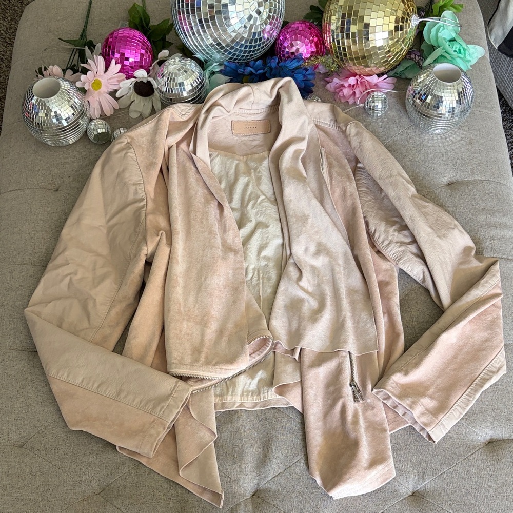 Women's Soft Drape Faux Suede Jacket - Light Blush